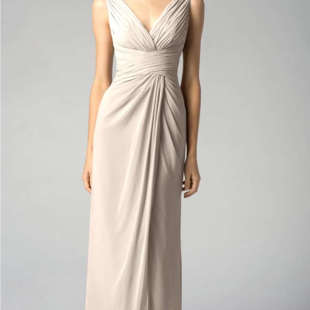 Watters Beige Chiffon Pleated Wrap Maxi Dress